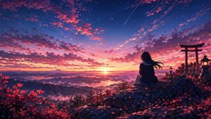 Coucher de soleil sur les montagnes en automne style anime – GPT Image 2 prompt by Fandu