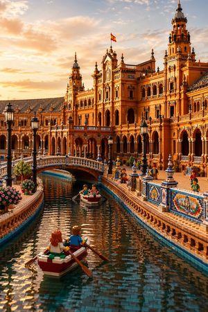 LEGO 스페인 광장 (Plaza de España) 일몰 – GPT Image 2 prompt by Chesny