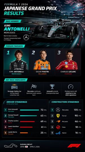 Tableau de bord infographique des résultats de course F1 – GPT Image 2 prompt by 呆大人