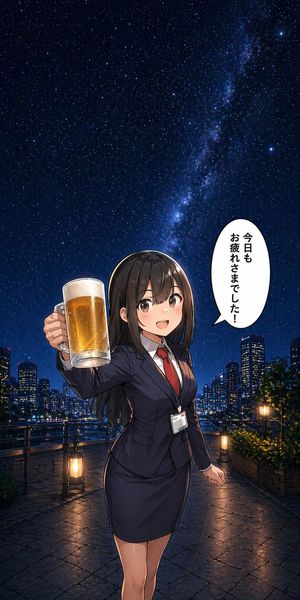 Impiegata anime brinda con una birra di notte – GPT Image 2 prompt by Sho