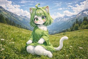 Fille-chat anime dans un pré alpin réaliste – GPT Image 2 prompt by とらの