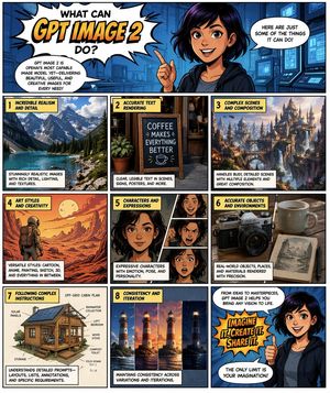 Page de bande dessinée pour les capacités de GPT Image 2 – GPT Image 2 prompt by Kris Kashtanova