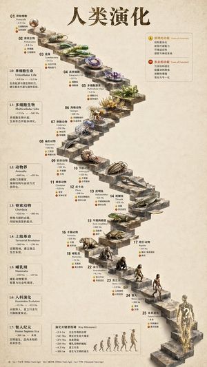 3D Stone Staircase Evolution Infographic – GPT Image 2 prompt by 知识猫图解
