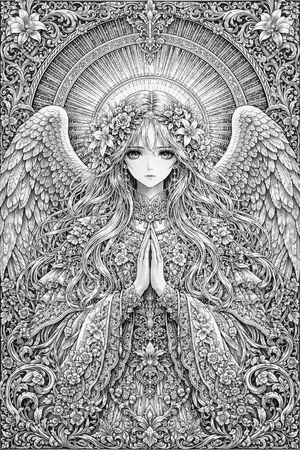 Art linéaire complexe d'un ange monochrome – GPT Image 2 prompt by SHINTARO