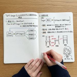 Notebook Spread with 3D Model Analysis Diagrams – GPT Image 2 prompt by あいちゃん