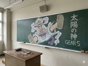 Art à la craie Gear 5 dans une salle de classe japonaise – GPT Image 2 prompt by Leeve