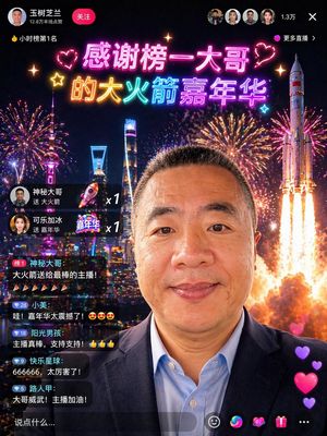 แต่งภาพไลฟ์สตรีมจีนสไตล์ Rocket Gala – GPT Image 2 prompt by Wang Shuyi