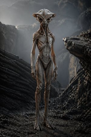 Photoreal Alien in Dark Ravine – GPT Image 2 prompt by Riley Coyote