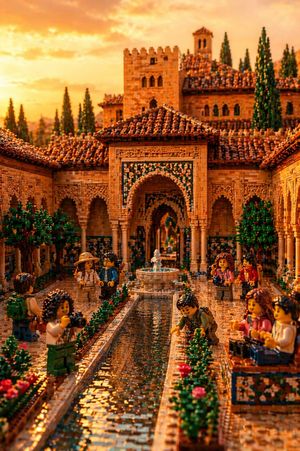 Cortile dell'Alhambra in stile LEGO al tramonto – GPT Image 2 prompt by Chesny