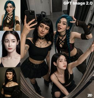 과장된 포즈의 오버헤드 거울 셀카 – GPT Image 2 prompt by -Zho-