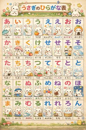 Cute Bunny Hiragana Poster – GPT Image 2 prompt by Eni係鬼