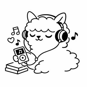 Animal en art linéaire kawaii écoutant de la musique – GPT Image 2 prompt by 阿兹特克小羊驼