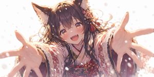 สาวน้อยจิ้งจอกอนิเมะกำลังยื่นมือขออ้อมกอด – GPT Image 2 prompt by みつひろ