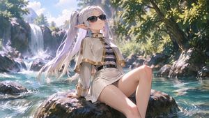 Fille elfe anime se relaxant dans une rivière en forêt – GPT Image 2 prompt by kei