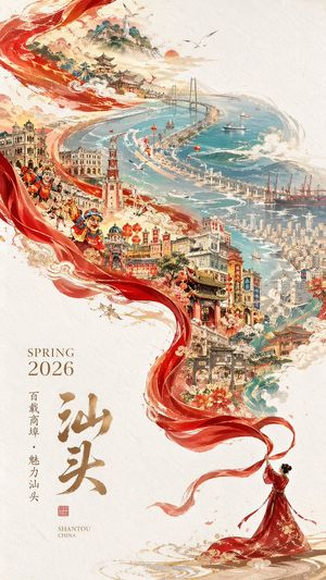 Epic Chinese Cityscape Ribbon Poster – GPT Image 2 prompt by boon陈庚阳