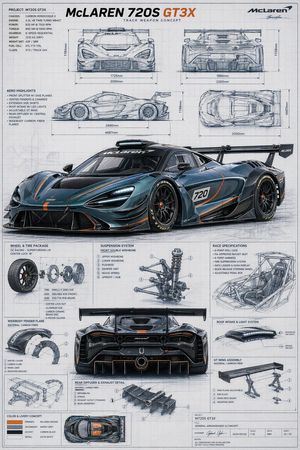 Affiche de plan technique McLaren GT3X – GPT Image 2 prompt by Wesley