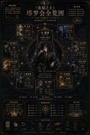 อินโฟกราฟิกตำนาน Dark Fantasy Tarot Club – GPT Image 2 prompt by Larus Canus