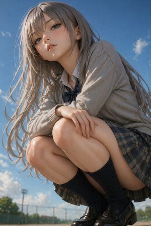 Photorealistic Anime Schoolgirl Crouching Portrait – GPT Image 2 prompt by kongo jun / 混合 順