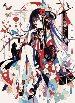 Ornamental Kimono Girl with Cats – GPT Image 2 prompt by 人中の便・星
