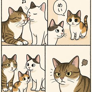 Cute Four-Panel Cat Jealousy Comic – GPT Image 2 prompt by Maoku