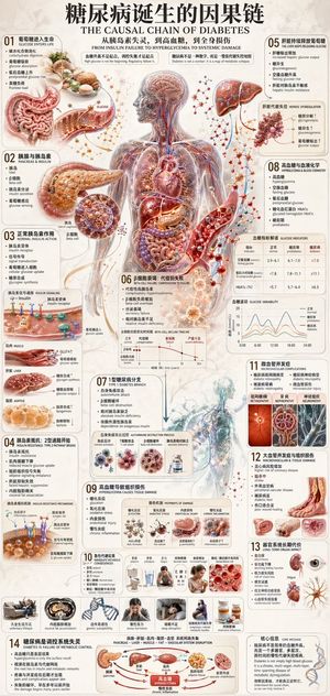 Diabetes Causal Chain Infographic – GPT Image 2 prompt by 虎小象